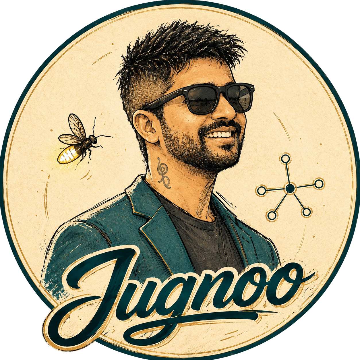 Illustrated portrait representing Jugnoo, the direction and orchestration AI support role.